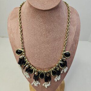 Gold Tone Metal Black White Beads Necklace